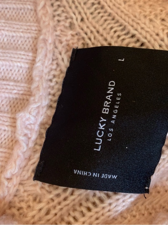 Lucky Brand Women’s Cable Knit V-Neck Sweater Pink Sz L Loose Beachy Spring - Picture 8 of 9